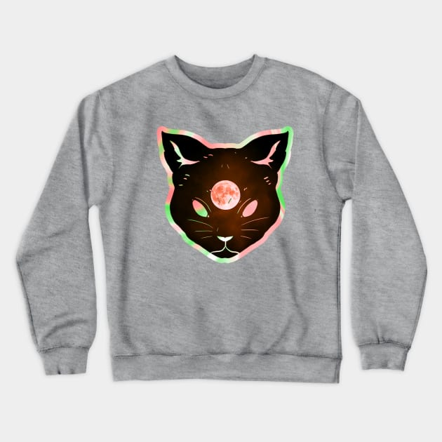 Blood moon third eye prismatic iridescent psychic cat Crewneck Sweatshirt by LukjanovArt